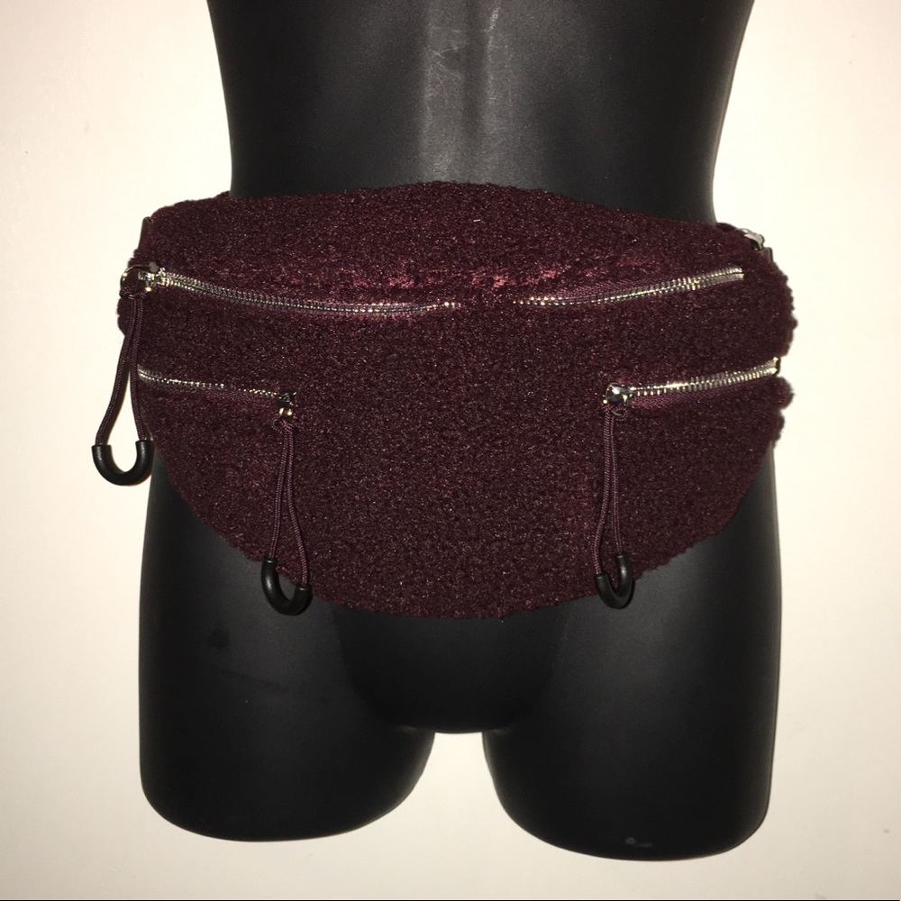 Stylish fuzzy maroon fanny pack